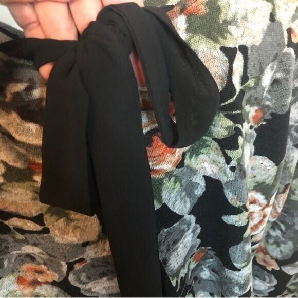 Bobeau Womens Large Black Multicolor Floral Knit Tie Knit Back w/ Sheer Sweater - Picture 7 of 15